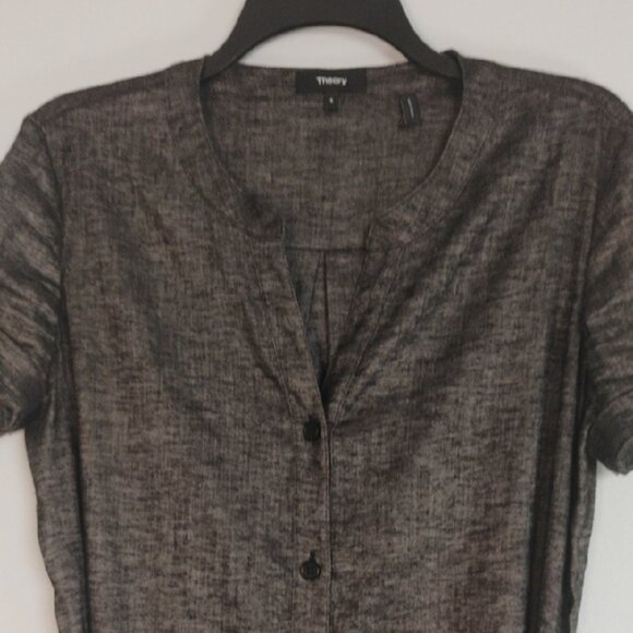 THEORY Linen Heather Gray Button Down High Slit Sides Maxi Shirt Dress Size 6 - Picture 7 of 12